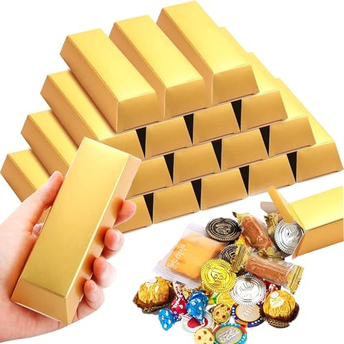 LuyoNova 24 Piezas Lingot D'Or Boite Bonbon Scatola Feste Dei Pirata Scatola Regalo Può Essere Riempito Pieces Chocolat Monete D'Oro Candy Bar Piccoli Regali Decoration Pirate per Halloween Natale