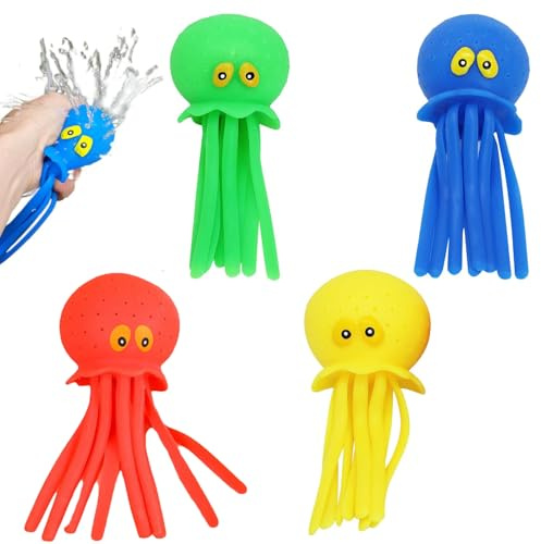 JDCMEI Set of 4 Octopus Water Bombs, Reusable Water Bombs, Water Toy Pool, Water Animals with Water Bomb Effect, Bath Toy for Boys and Girls 3+ Years