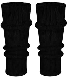 Makii Womens Extra Soft Knee Warmers - Ladies Knitted Stylish 80s Dance Party Ribbed Neon Black Leg Warmers For Winter UK (Black)