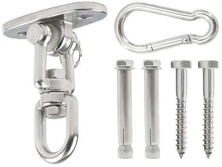 Crochet plafond lourds acier inoxydable, 6 Pièces, Crochet de balançoire rotatif à 360°, Support de Plafond de Sac de Frappe en jusqu'à 400 kg, pour hamac de Chaise Suspendue, Sac de Boxe, Yoga
