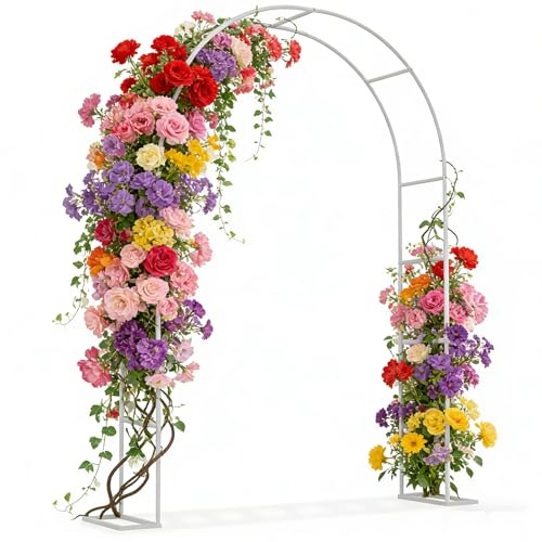 PEILU Rosenbågar metall 240 x 192 x 38 cm, klätterväxter, spaljé med golvplattor, utomhus fristående valv, blommor och druvor, klätterspalier, trädgårds-spaljé för bröllop, fest, fester (vit)