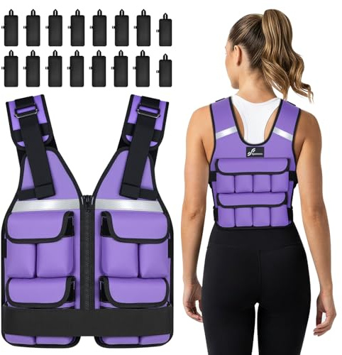 Sportneer Weighted Vest for Men Women: 2lb - 30lbs Adjustable Weighted Vest Men with Reflective Stripe Weight Vest Running Vest for Women Gym Home Workout Fitness Exercise Strength Training Purple
