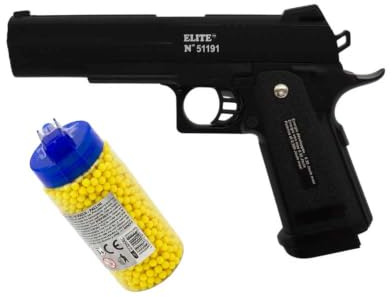 SHOP-STORY Airsoft Réplique Pistolet à Billes en Métal 23 cm – Ludique et Robuste, Tir Coup par Coup, Puissance 0,30 Joule, avec Biberon 2000 Billes 6mm de Couleur Aléatoire