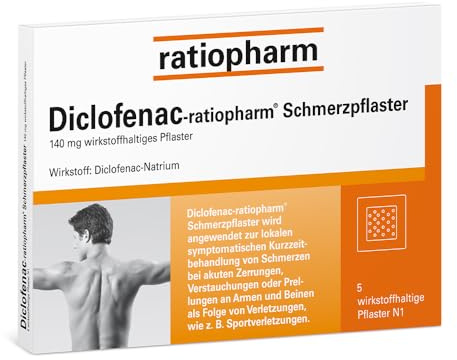 Diclofenac-ratiopharm Schmerzpflaster: Zur lokalen symptomatischen Kurzzeitbehandlung von Schmerzen bei akuten Zerrungen, Verstauchungen oder Prellungen. Besonders leicht anzuwenden. 5 Pflaster