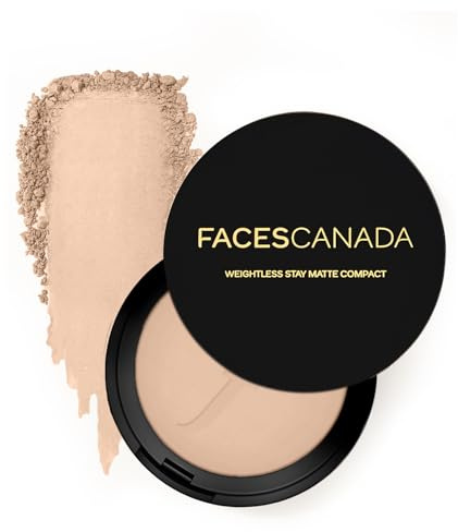 FACESCANADA Weightless Matte Finish Compact Powder - Ivory | Non Oily Pressed Powder | Easy Blendable & Lightweight | Sun Protection with Vitamin E | 0.32 Oz/9g