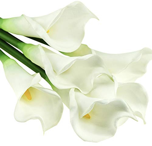 FiveSeasonStuff Real Touch Calla Lily Artificial Flowers, Wedding Bridal Floral Arrangements (25'' 6 Long Stems, Spring White)