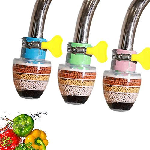Grifo de filtro de agua de carbón activado, 3 PCS Clean Water Filter Purifier Cartridge, Mejorado filtro de grifo de cocina de interfaz universal con un elemento filtrante(6-Layer Filtration)