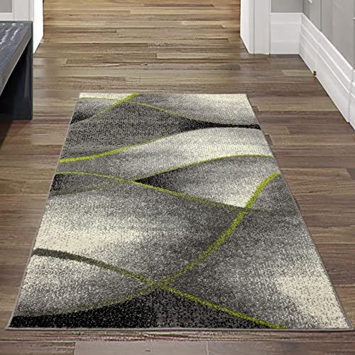 Teppich-Traum moderner Wohnzimmer Teppich Wellen Design in grün grau anthrazit - pflegeleicht Größe 80x150 cm