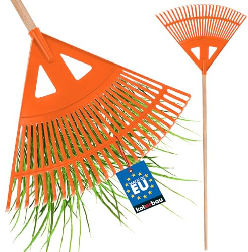 KOTARBAU® Râteau Robuste 580 mm avec Manche Râteau à Feuilles rateau Jardin ramasse Feuilles mortes rateau a Feuille en Plastique Orange Balai Gazon rateau Feuilles Cailloux râteaux