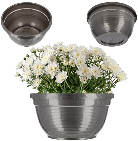 KADAX Bol à fleurs, rond, en plastique, résistant aux intempéries, pour l'extérieur, bac funéraire, bol sphérique léger, pour fleurs, bac à plantes, diamètre : 22,5 cm, graphite