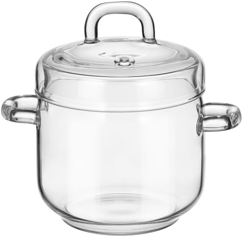 Glass Stewing Pot with Lid Glass Potpourri Simmer 350ml Thickened Cooking Microwave safe Clear Simmer for Soup Pasta Noodle Milk Food