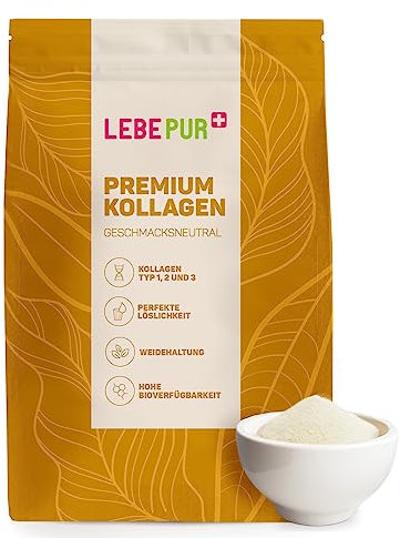 Lebepur Kollagen Pulver 550g - bioaktives Premium Kollagen Hydrolysat - Peptide Typ 1 & 3 - frei von Hormonen und Antibiotika - Super löslich & geschmacksneutral