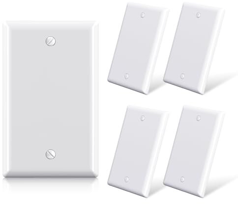 ELEGRP 1-Gang Blank Device Wall Plates, Standard Size 4.5 H x 2.75 L Unbreakable Thermoplastic Blank Faceplate Cover for Unused Outlets/Switches, UL Listed (5 Pack, Glossy White)