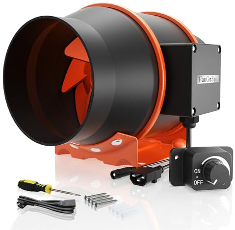 FanGoFast Ventilador de tubo de 150 mm, regulable, 684 m³/h, salida de humos, ideal para tubos con enchufe IEC para ventilación y ventilador de salida de 230 V, con enchufe europeo y cable de