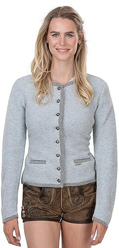 Damen Trachten Strickjacke blau/grau – Elegante & taillierte Dirndl-Jacke/Trachtenjacke aus Wolle Jana (38)