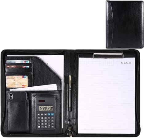 TOOSOAR A4 Konferenzmappe,mit Zwischenablage und Taschenrechner,mit Reißverschlus,extra Stauraum