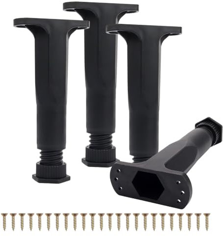 TIANLIN Lot de 4 Pieds de Meubles Réglables 16-28cm, Pied de Meuble Noir en Plastique PP, Charge Max 200kg, Idéal pour Lit, Armoire, Salle de Bain et Plan de Travail