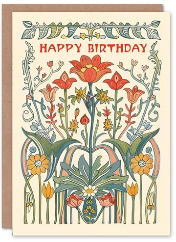 Artery8 Birthday Card Art Nouveau Wildflowers Design Floral Classic Garden For Him Her Man Woman Girl Boy Wife Husband Greeting Card