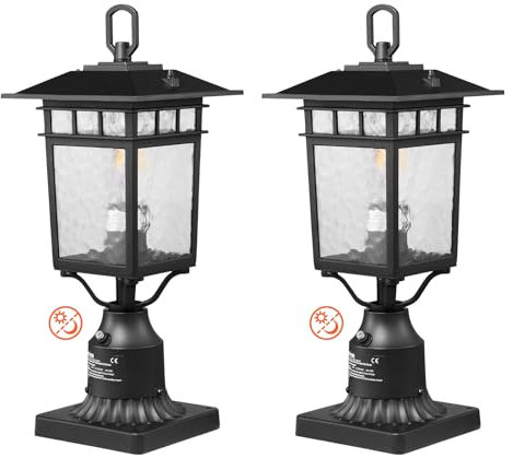 VEVOR Lampione da Esterno Giardino Cortile Terrazza da 2 Pezzi, Apparecchi Impermeabili da 400 mm, con Base per Montaggio su Pilastro da 9 cm, Paralume in Vetro, Illuminazione Antifulmine da Terrazza