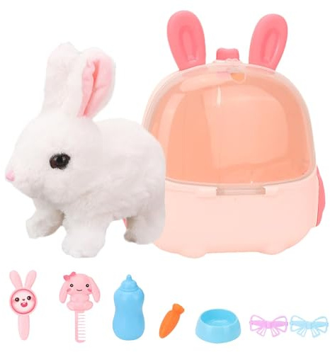 Salto de juguete de conejo,Salto de juguete de conejito | Mascota electrónica interactiva,Juguete animal de peluche interactivo para niños, kit de juguete de alimentación para mascotas, juguetes elect