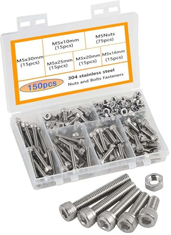 HVDHYY M5 Vis et Écrous Assortiment 150pcs Acier Inoxydable 304 Six Pans Creux