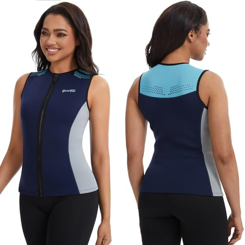 GoldFin Wetsuit Top for Women, Wet Suit Vest 2mm Neoprene Sleeveless Front Zip Jackets for Water Sports Swimming Diving Surfing Snorkeling Large