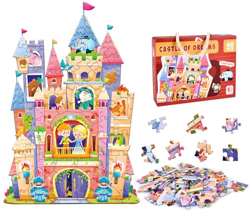 FORMIZON Puzzle pour enfants, 60 pièces, pièces de puzzle animales, château, jouet éducatif, cadeau pour garçons et filles à partir de 5 à 12 ans (serrures)