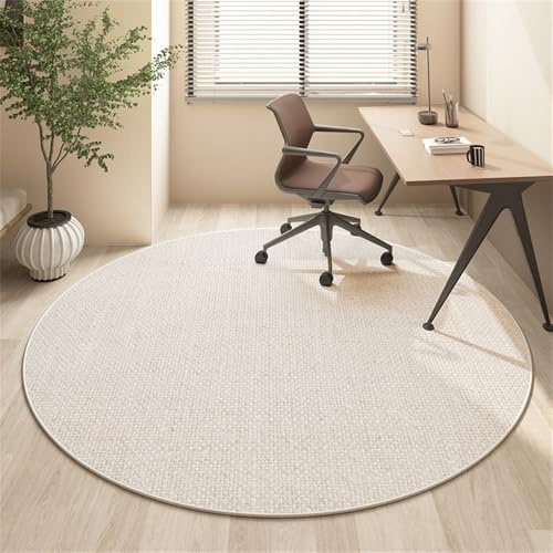 Odot Alfombra para Silla de Escritorio Redonda, Estilo Japonés Alfombra Protectora Suelo Silla Ruedas Antideslizante Gaming, Tapete de Protección de Oficina para Parqué (Blanco Crema,120cm)