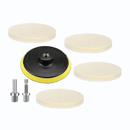 HOTCKB Poleringsfilt 100mmx9mm Poleringsplatta Ullfilt med Borradapter M14 | 4 Stycken Poleringsdynor i Filt med 4 Tums Slipskiva för Polering av Metall, Trä, Lack, Marmor, Glas