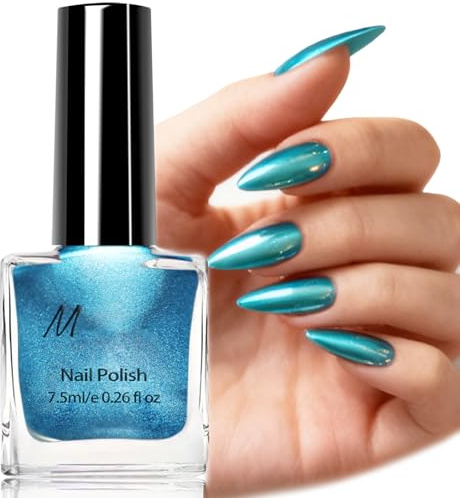 Chrome Blue Nail Polish, Blue Metallic Nail Varnish, Long-Lasting Quick Dry Waterproof Non-toxic, For Daily Wear Party Festival Manicure, Suitable for Women Girls