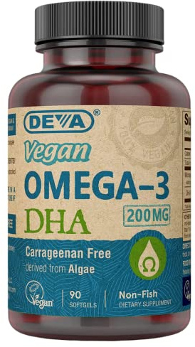 Deva Vegan Omega-3 DHA Supplement - Once-Per-Day Softgels 200 MG - Carrageenan Free - Gelatin Free - Non-Fish - Algae Oil Omega-3 Fatty Acids - 90 Softgels