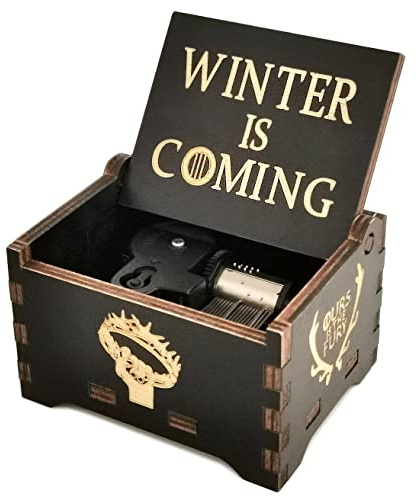 Micteney Game Of Thrones Winter Is Coming Antique Carved Wooden Hand Crank Music Box for Kids