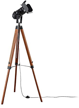 Lindby Tripod Golvlampa 'Hilma' (industriell design) i Brun av trä för vardagsrum/matsal (1 lamor, E27) - trä, golvlampa, vardagsrumslampa vardagsrumslampa