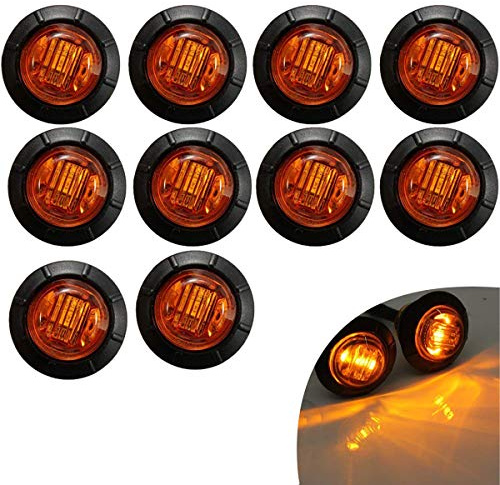 KYYET 10 Pcs 3/4 Inch Mount LED Rear Side Marker Indicator Lights for Trucks, Traile,Cab Marker, RV Marker,Marine Led Utility Strip Light for Boats,Taillight Brake Stop Lamp12V (Amber)