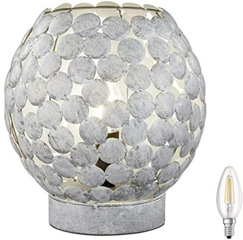 Lichthandel Hoch Tischleuchte E14 m. Schnurschalter Retro Beistelltisch Tischlampe Nachttischlampe Lampe Vintage incl. LED austauschbar(Grau)