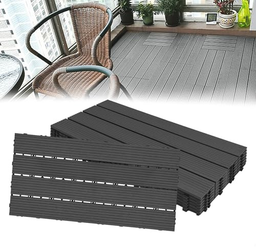 LARS360 WPC Baldosas de Madera, Terraza Baldosas, Jardín Baldosas de Baldosas de Suelo Baldosas para Balcón Decking Azulejos 30 x 60cm Tiles, para Porche Patios Jardin, Antracita, Set de 6(1 m²)