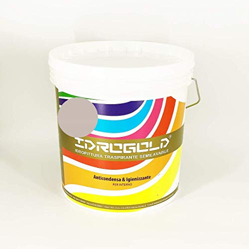 Pittura TEMPERA Idropittura TITANIA Opaca Interni BIANCA O COLORATA Semilavabile ALTA COPERTURA (5 LITRI, TORTORA S2005-Y50R)