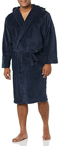 Amazon Essentials Men's Mid-Length Plush Bathrobe, Navy, Medium-Large