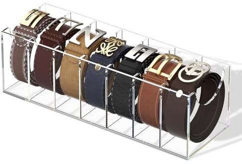 FEMELI Acrylic Belt Organizers Holders For Closet 7 Slots Belt Storage Box