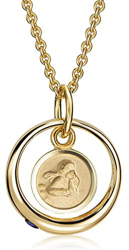 Xaana Taufkette Taufring mit sy. Safir und Schutzengel-Einhänger aus 333er Gelbgold incl. vergoldeter Silberkette 36/38cm AMZ0571