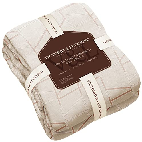 Victorio & Lucchino Manta Plaid Burn out con Borreguito Sherpa - Manta Suave para el Sofa o para Cama (VL-80514 Beige, 130x160 Cm)