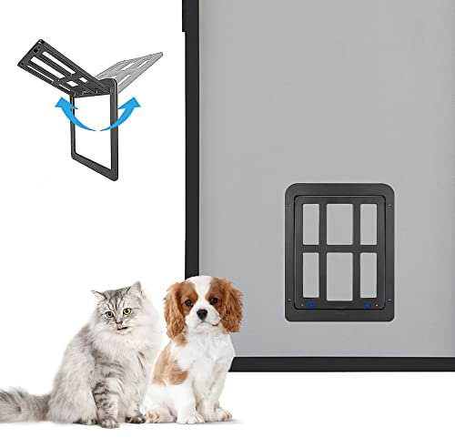 Enjoying Porte de Chien D'écran d'animal Familier 21 x 24,5cm Chatière avec Rabat Magnétique Verrouillable Portes pour Chien pour Moustiquaire/Porte Coulissante, Fenêtre et Porche Existants