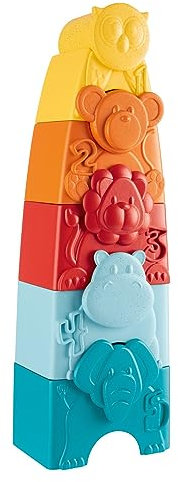 Chicco Eco+ animaux à empiler,Tour et empilement de formes,5formes colorées empilables,plastique recyclé,développe la logique et les capacités manuelles, fabriqué en Italie, jeux éducatifs, 9-36 mois