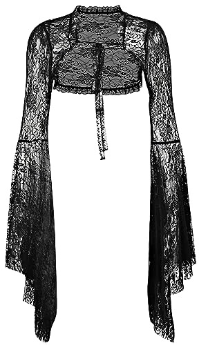 keland Femmes Cardigan Gilet en Dentelle Transparente Y2K Boléro Gothique à Manches Longues pour Robe (Noir-1, Grand)