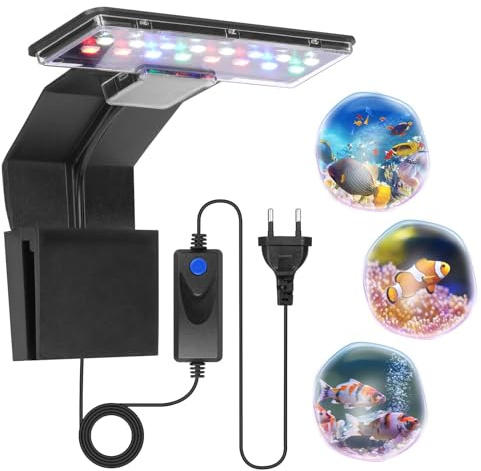 Adiwo Aquarium LED Beleuchtung 3 Farben, 9W 600LM, 16 LEDs für Wasserpflanzen und Fische - 220V 50-60Hz Licht für Aquarien, Schwarz
