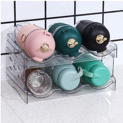 Accmuzzy Stapelbares Weinregal aus Kunststoff für 6 Flaschen,Flaschenregal Kühlschrank,Flaschen Organizer Stapelbar,Flaschenhalter Küche für Kühlschrank, Schrank, Büro (2 Stück 6 Flaschen)