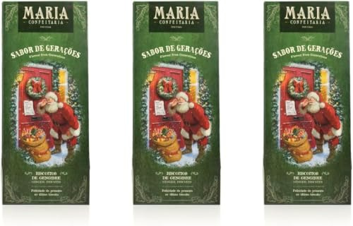 Biscotti allo zenzero, Maria Confeitária, confezione da 3 scatole da 150 g, prodotti artigianalmente, ideali da accompagnare al tè o al caffè, prodotto gourmet di origine portoghese.