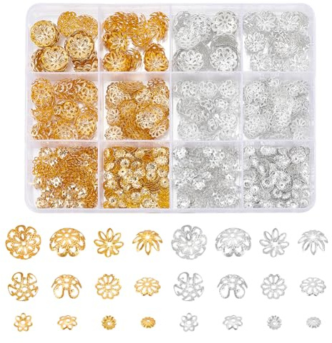 UNICRAFTALE Cirka 1260 st 2 färger blommor pärla ändar blommor pärla ändar järnpärlor lock lösa distanspärlor bulk örhängen för armband smyckestillverkning