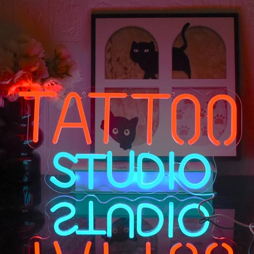 UExnkj-Y Tattoo Studio Letrero de Neón Señal de Neon Carta Adecuado para estudio, Sala de juegos,fiesta, decoración de pared de bar luz de neon alimentado por USB con interruptor regulable