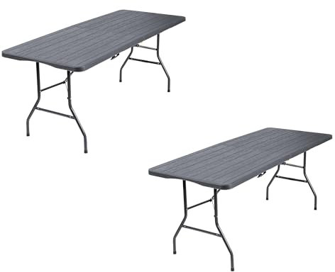 sinlikon Lot de 2 Table Pliante Exterieur Camping 180CM,Table Rectangulaire Pliante pour 6/8 Personnes Noir (2, Noir)